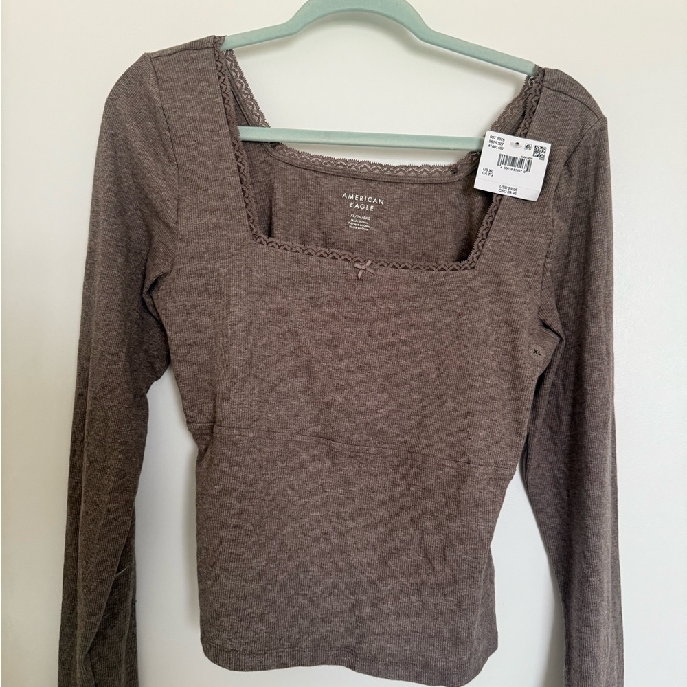 American Eagle Outfitters Taupe Long Sleeve Tee